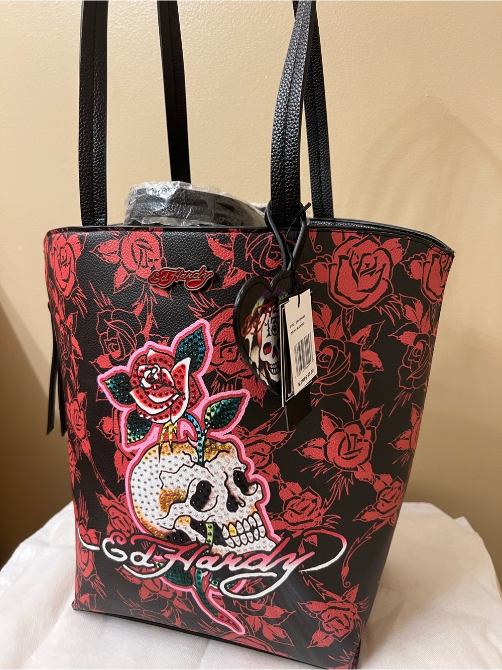 Ed Hardy Rose Skull Tote / hand Bag NWT - Picture 3 of 13